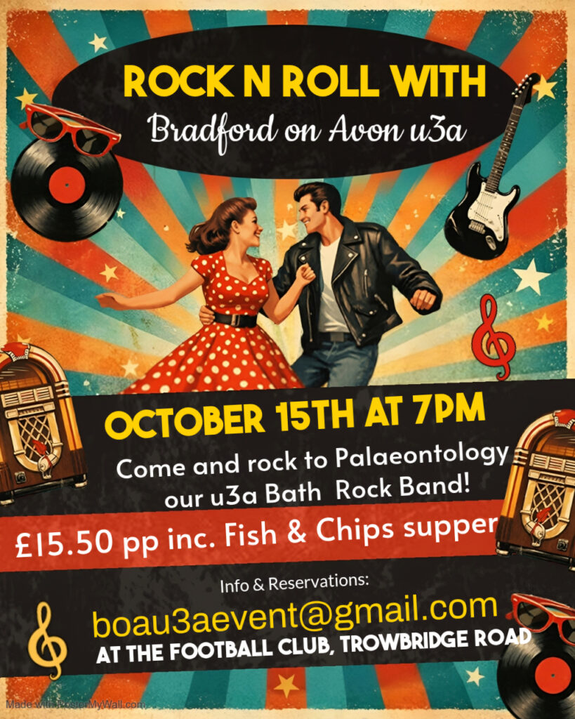 Poster for the Retro Rock'N'Roll Evening event for the Bradford on Avon u3a